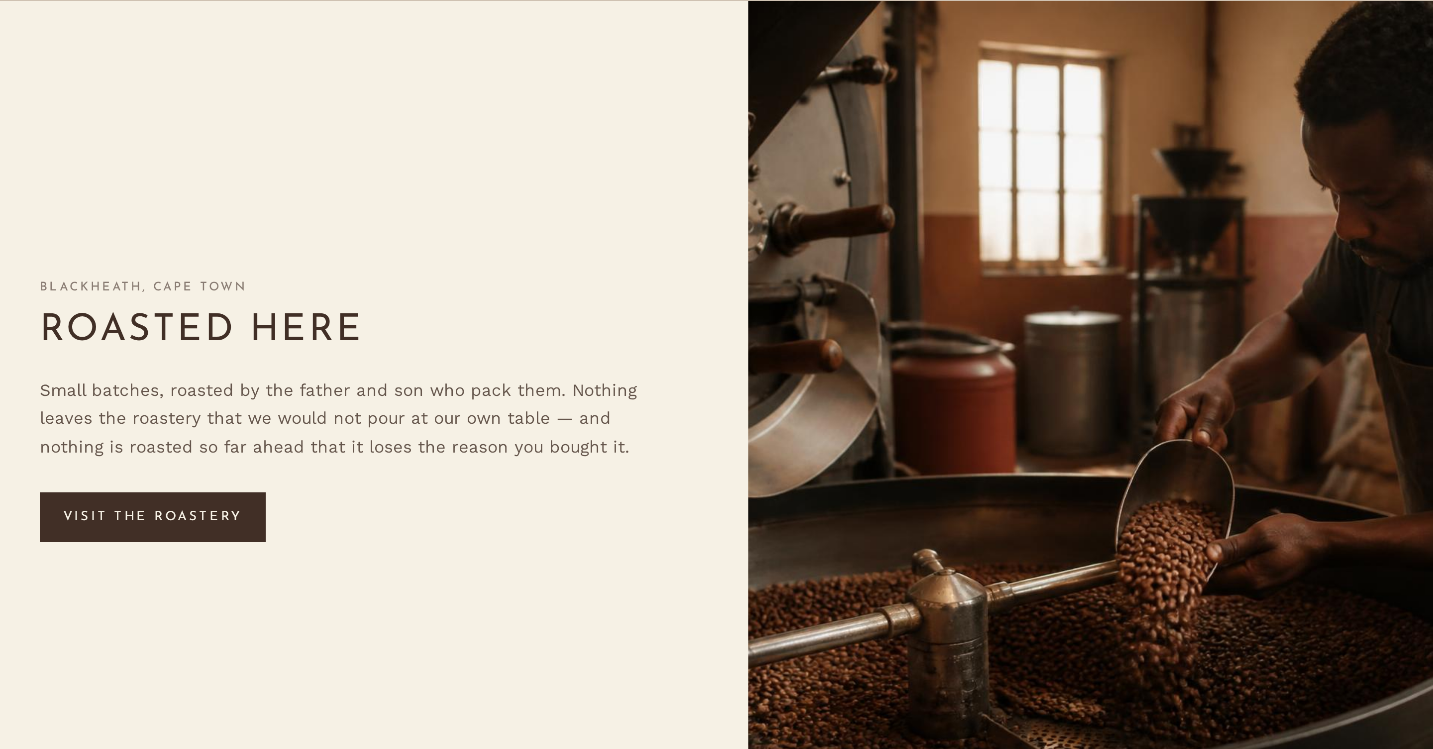 VINN roastery section, Roasted Here