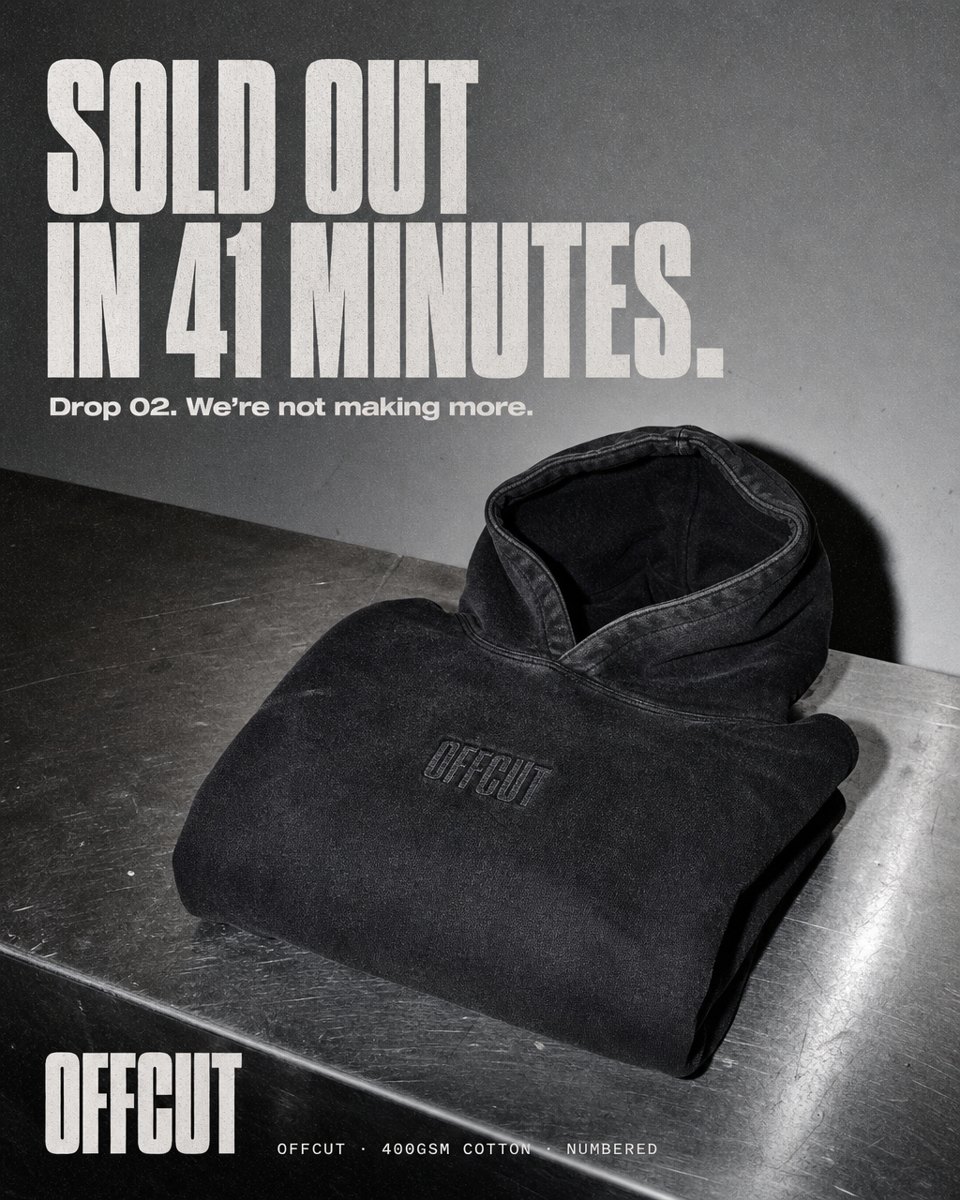 Offcut apparel paid social static: Sold out in 41 minutes