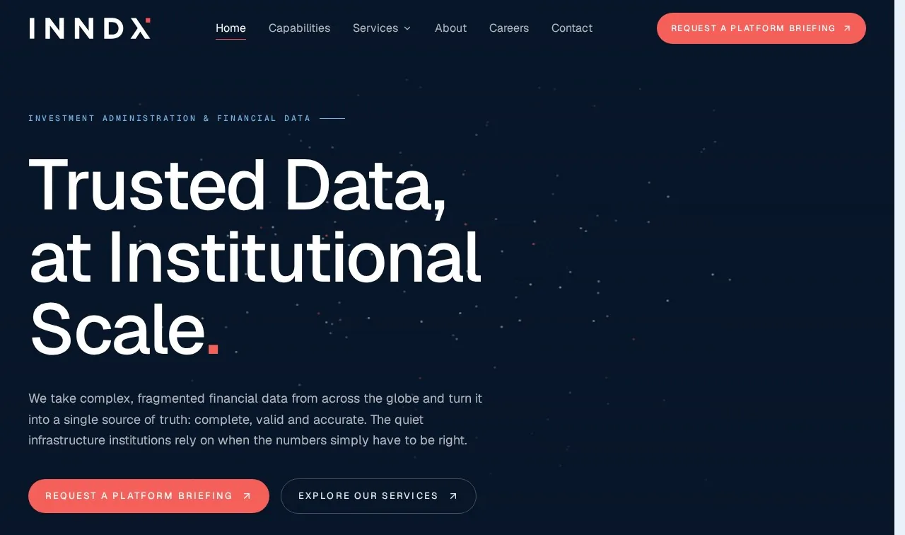 INNDX homepage with the headline Trusted Data, at Institutional Scale