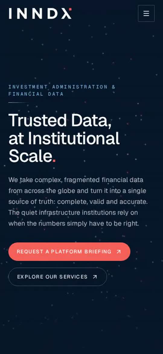 INNDX homepage on mobile, in motion