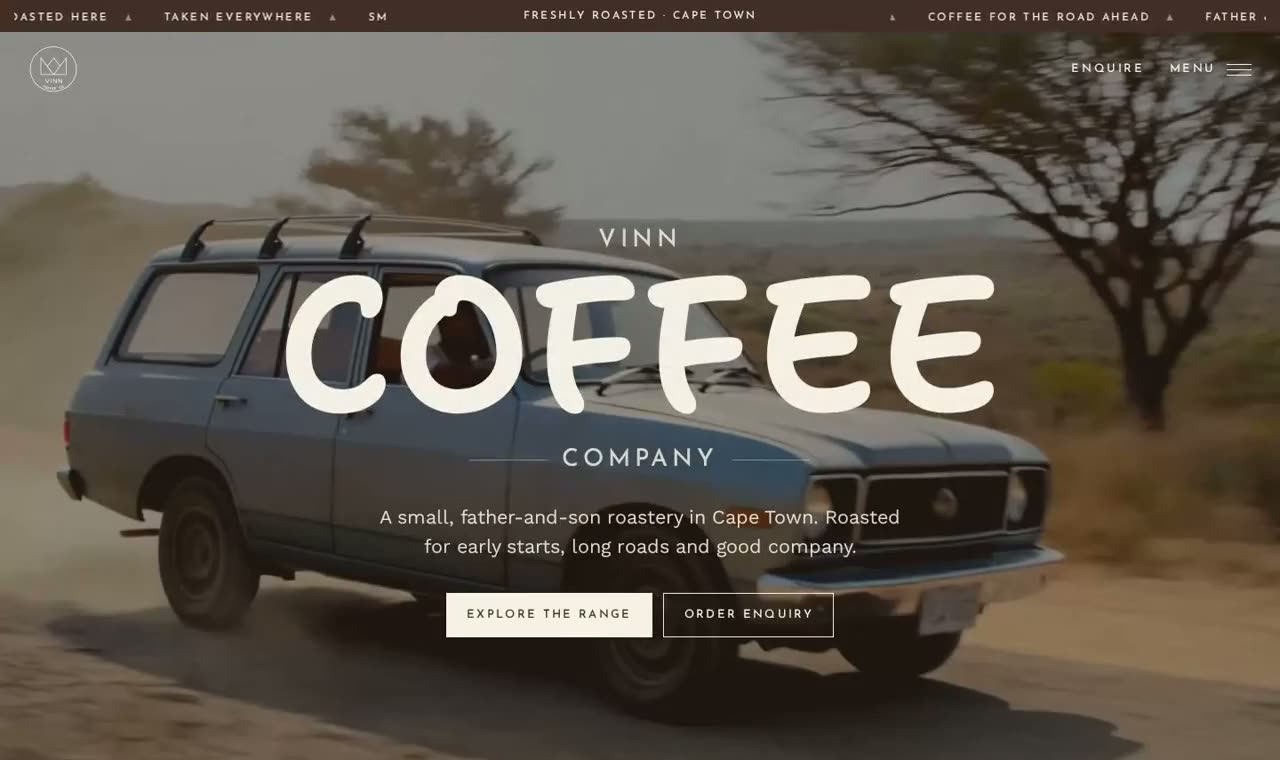 Screen recording scrolling the VINN Coffee Co. website