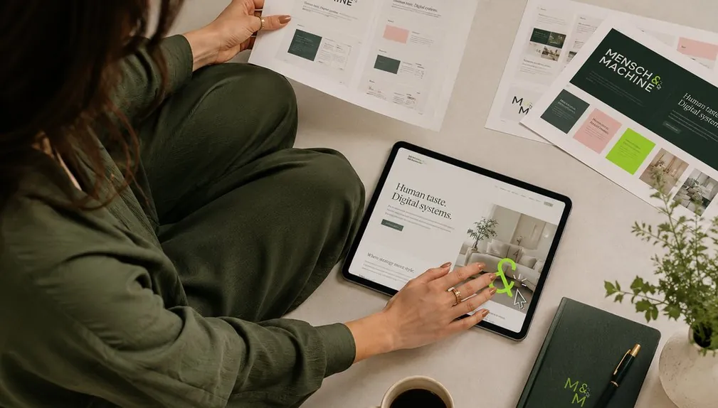Brand guidelines reviewed on a tablet